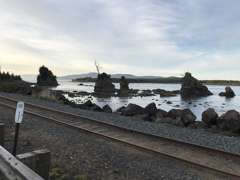 Interesting rock formations in the bay in the morning twilight.
