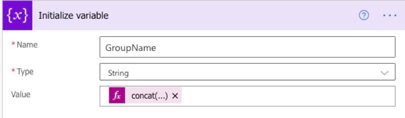 A screenshot of the Initialize variable action of the flow.