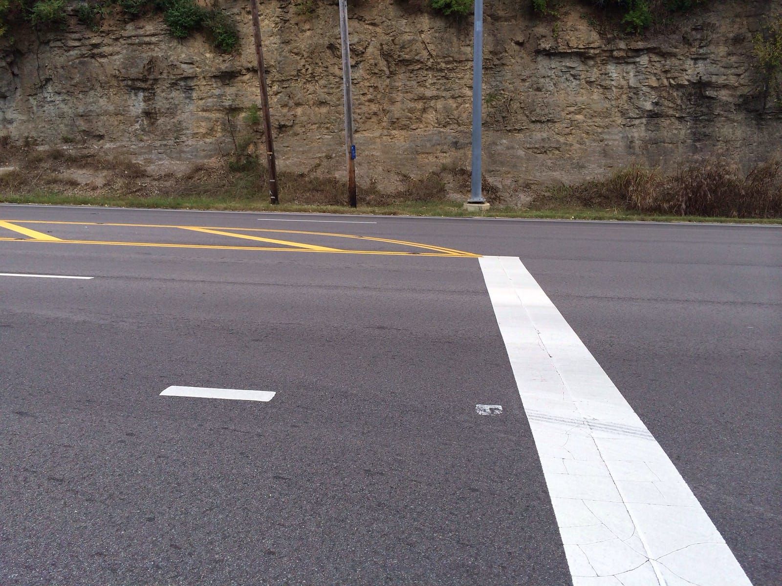 Bus stop and crosswalk.