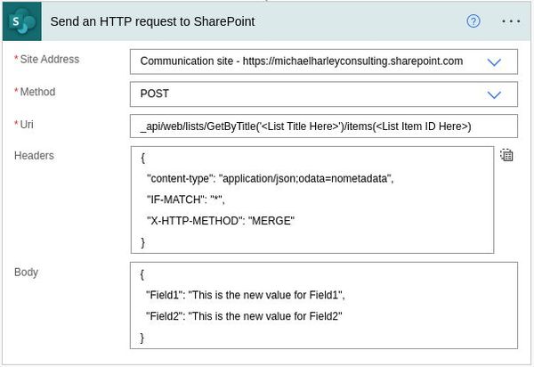 Screen shot of Power Automate HTTP function.
