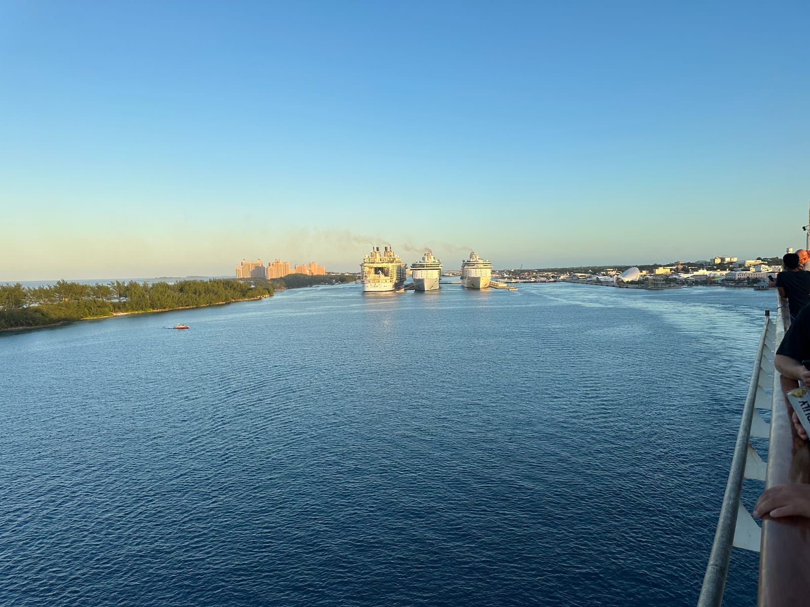Our cruise ship has just left port. Three other cruise ships remain.