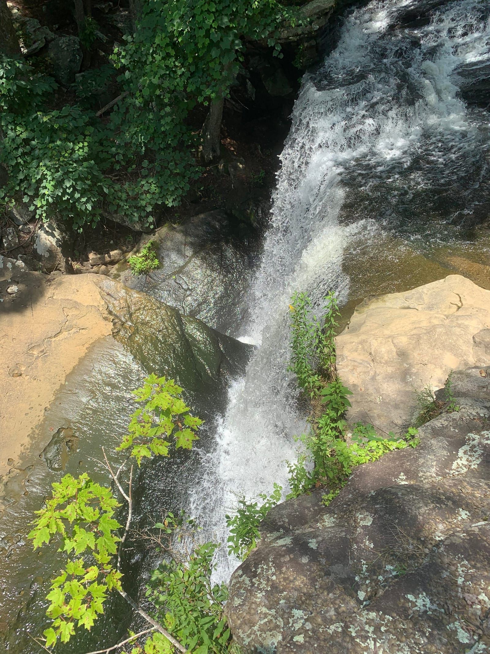The view from the top of Snow Falls which is a small falls. Less than 12 feet.