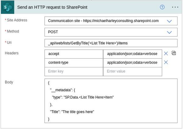 Screen shot of Power Automate HTTP function.
