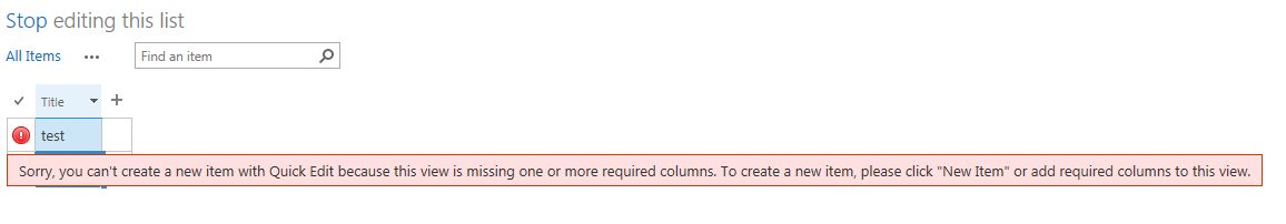 screenshot of error message