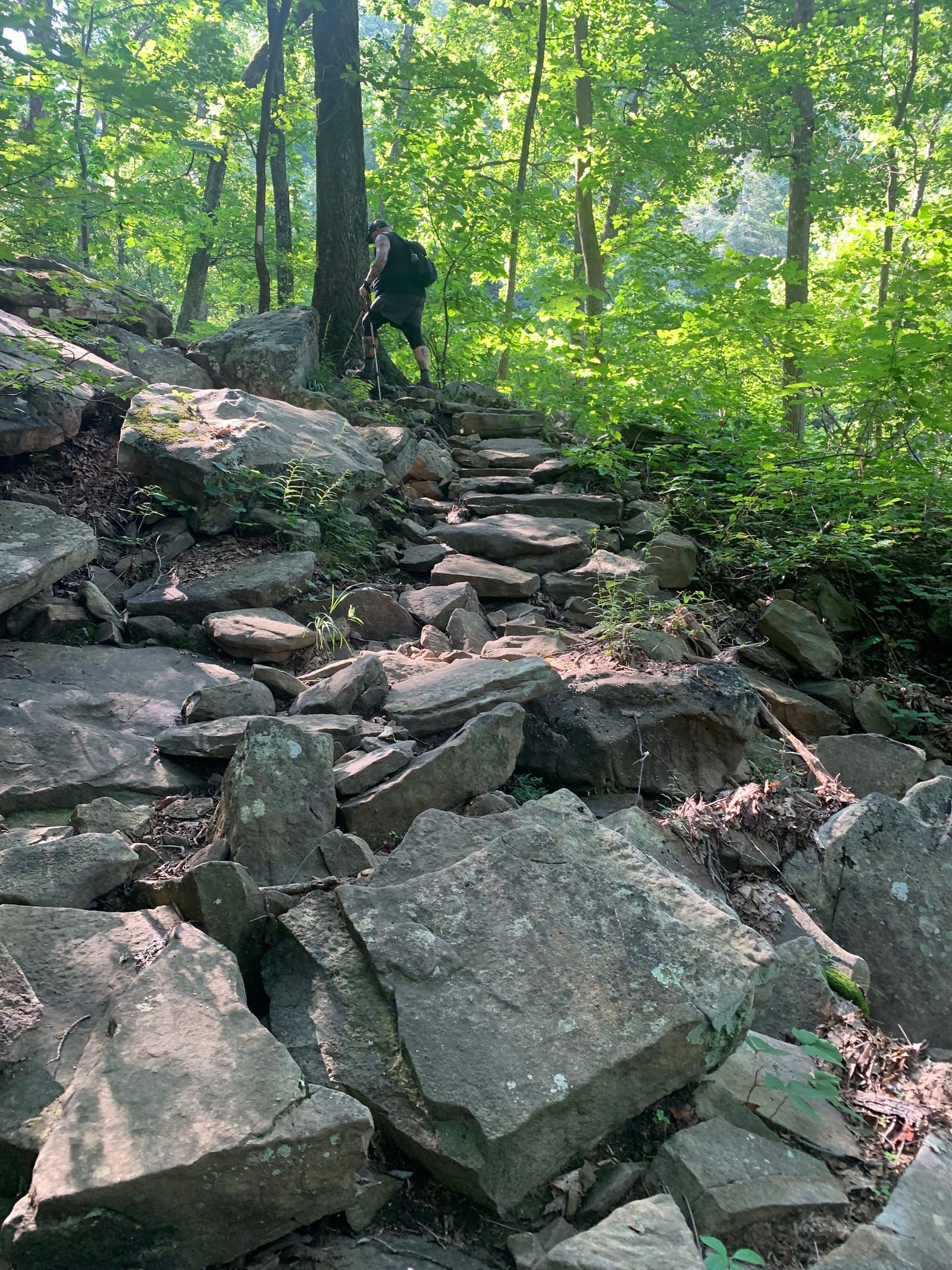 Mike hiking up a steep section of the trail.
