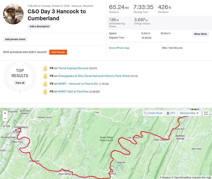 Screenshot of Strava track