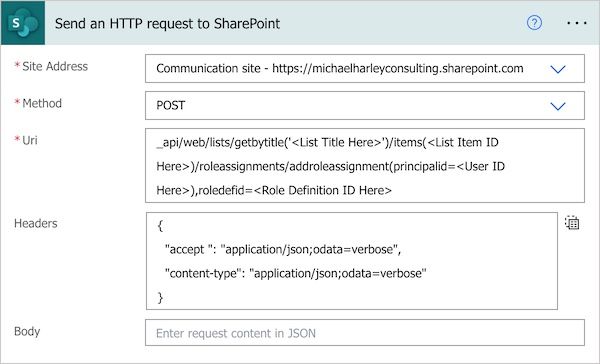 Screen shot of Power Automate HTTP function.