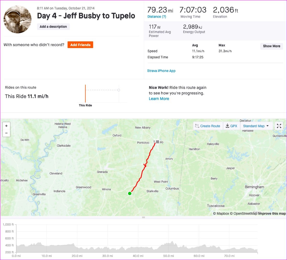 Screenshot of day 4 Strava track.
