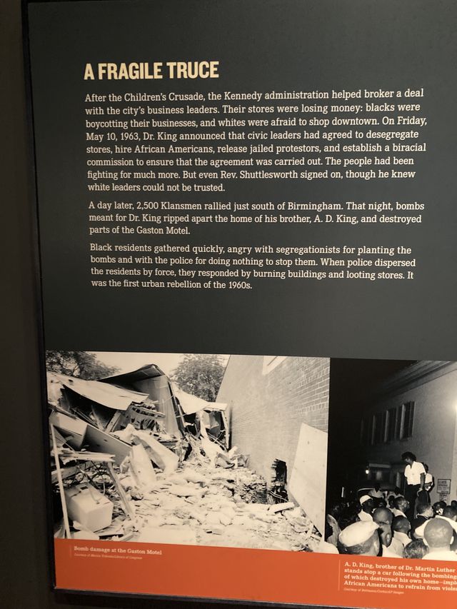Museum sign, A Fragile Truce describing the history of Birmingham boycott of 1964.