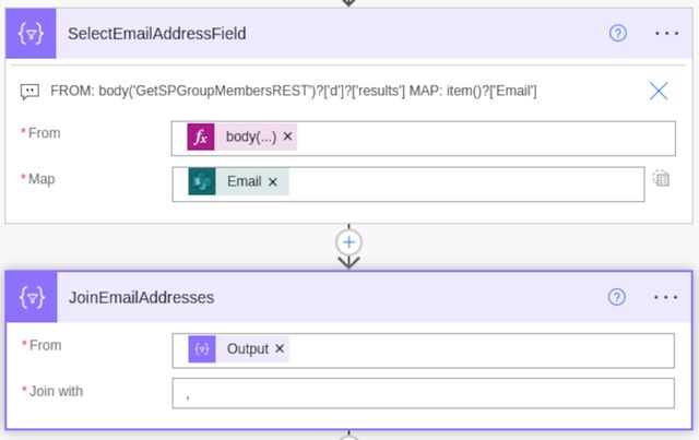 Screenshot of some Power Automate actions.