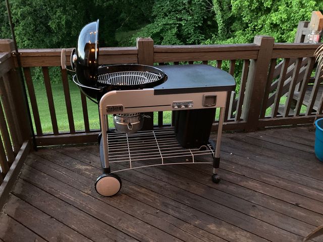 Brand new Weber grill setup on the back porch.