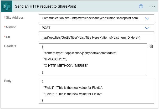 Screen shot of Power Automate HTTP function.