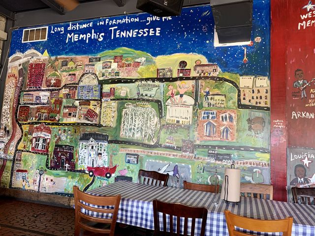 A mural depicting a map of Memphis. It shows famous streets and locations.